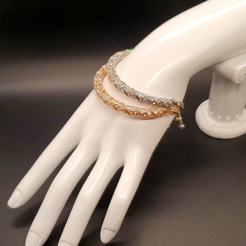 GBG Rose Gold Silver Diamond Rhinestone Encrusted Slider Bracelets NWT!